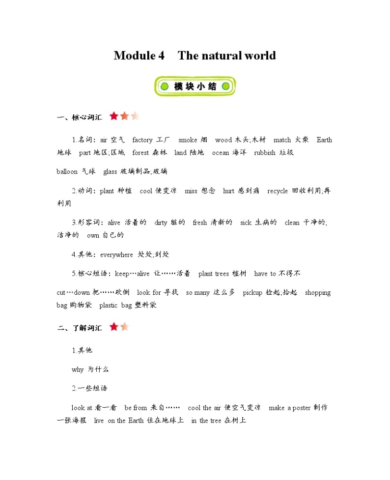 Module 4 The natural world 知识清单01