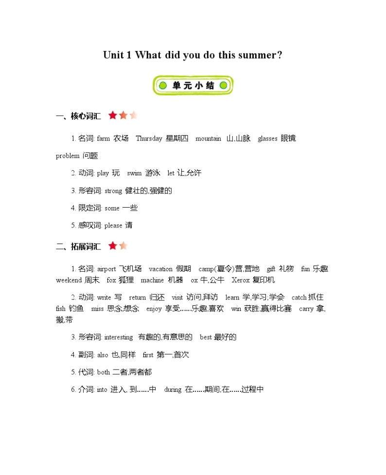 Unit 1 What did you do this summer 知识清单01