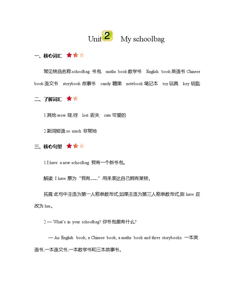 Unit 2 My schoolbag 知识清单01