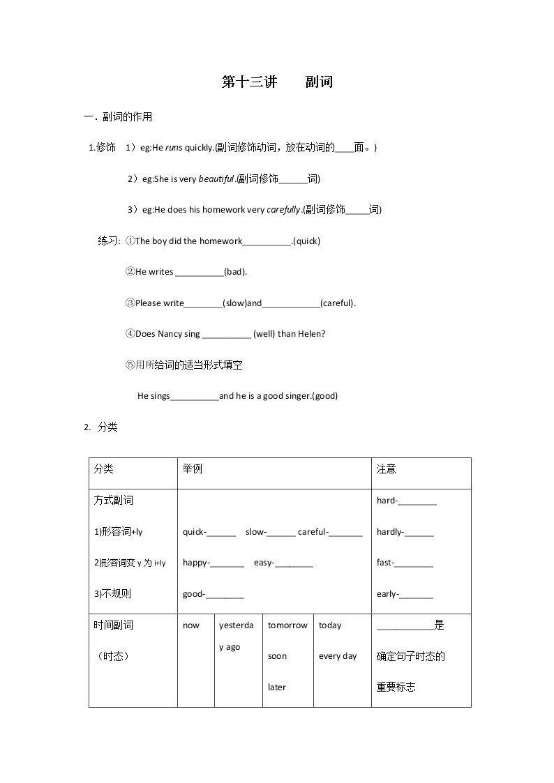 13【小升初英语专题复习】副词教案讲义及练习01