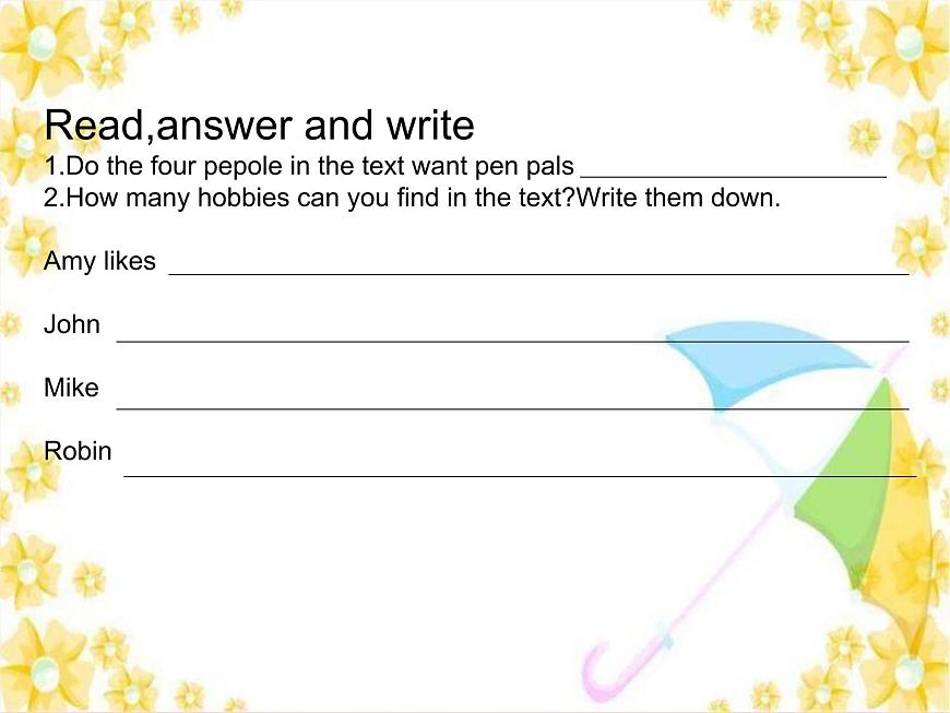 2016秋人教PEP版英語六上Unit 4《I have a pen pal》(第五課時)ppt課件第4頁