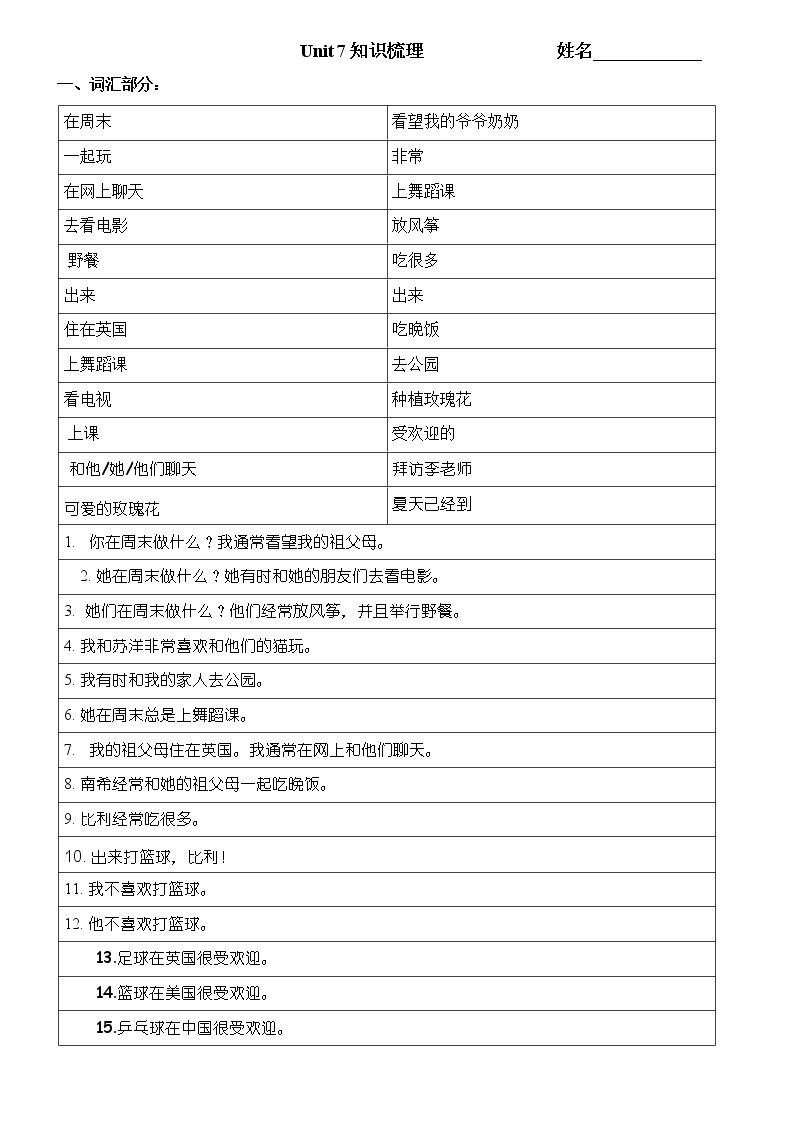 译林版五上英语5上Unit7知识点默写单01