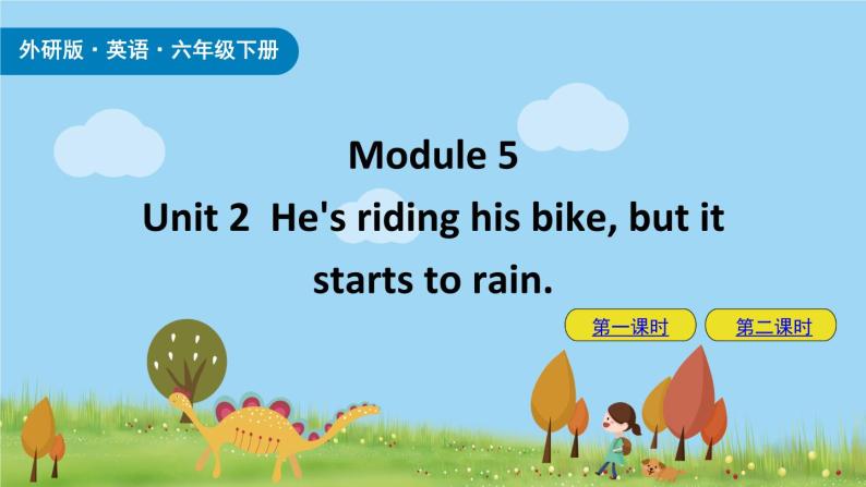 Module 5 Unit2 He's riding his bike, but it starts to rain 课件+素材01