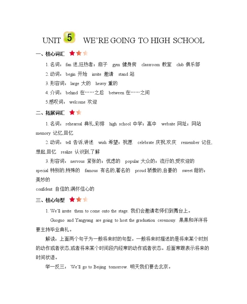 Unit 5 We're going to high school 知识清单01