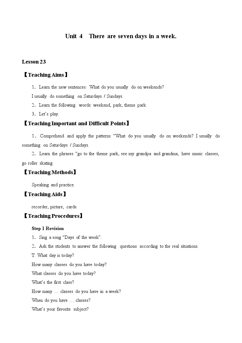 Unit 4  There are seven days in a week._Lesson23教案01