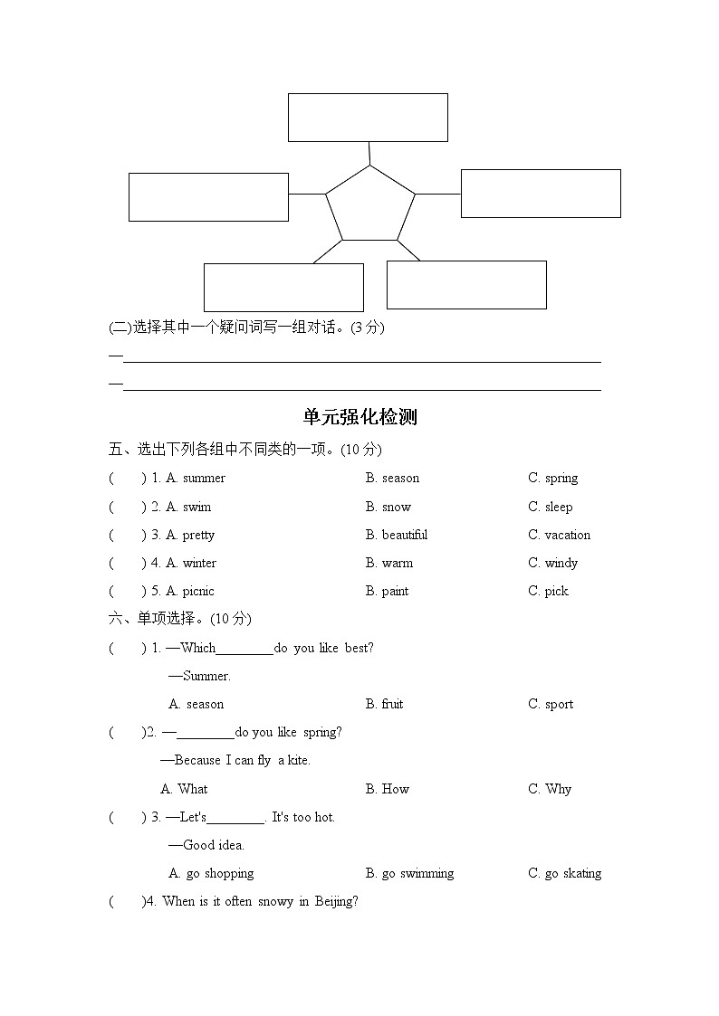 人教PEP版五年级英语下册 Unit 2 My favourite season 单元知识梳理卷02