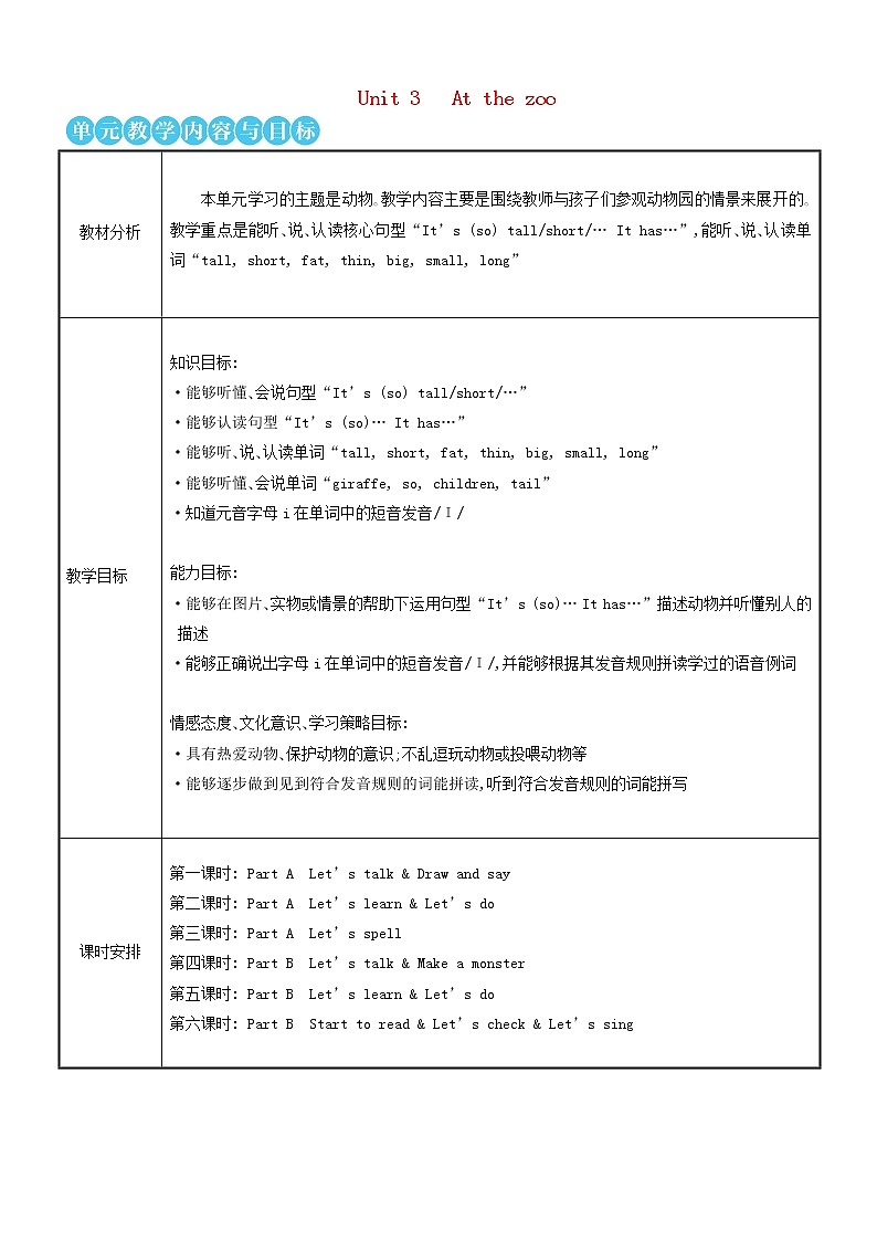 【精品】人教PEP 三年级英语下册Unit3AtthezooThefirstperiod第一课时教案01