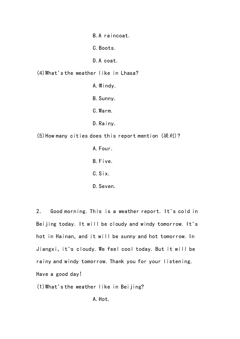 【小升初冲刺】英语专项复习:第6部分 完型与阅读 4、天气类—拔高(学生版)第2页