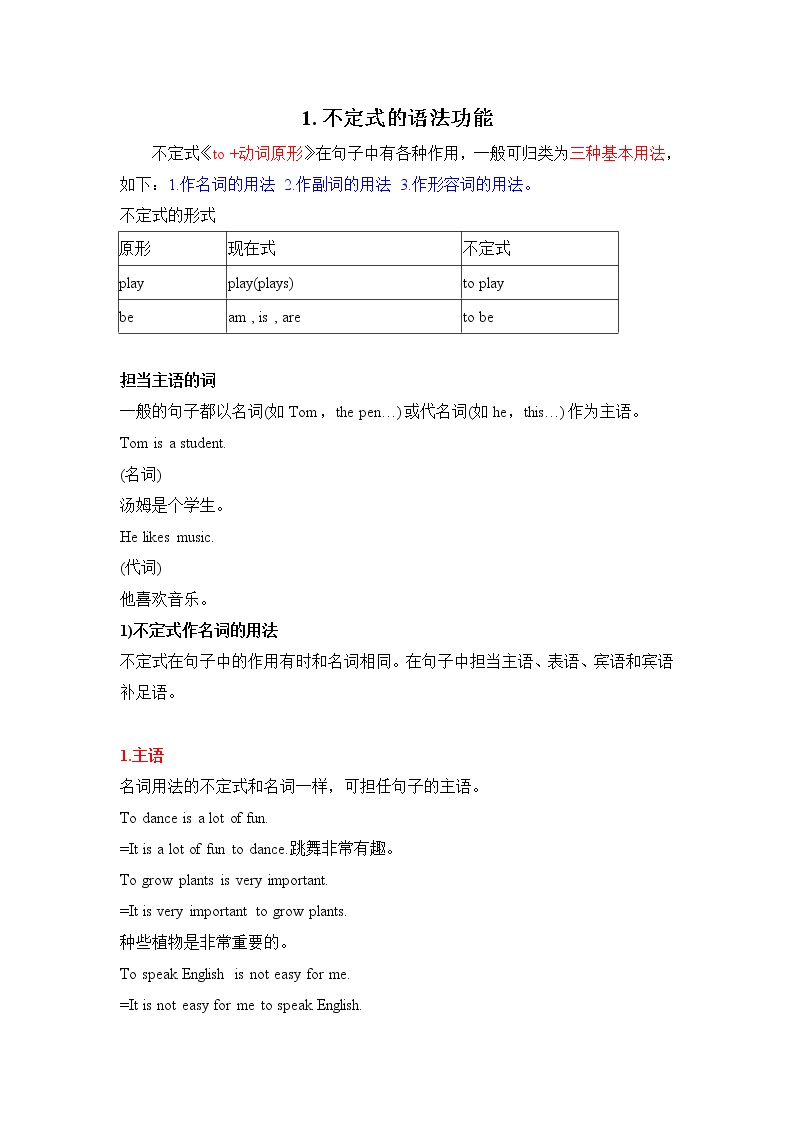 小升初英语语法专项培优突破 第14章：不定式（1）不定式的语法功能