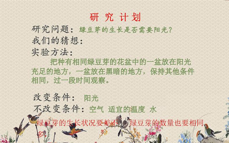 教科版五年级上册科学 生物与环境《观察绿豆芽的生长》课件03