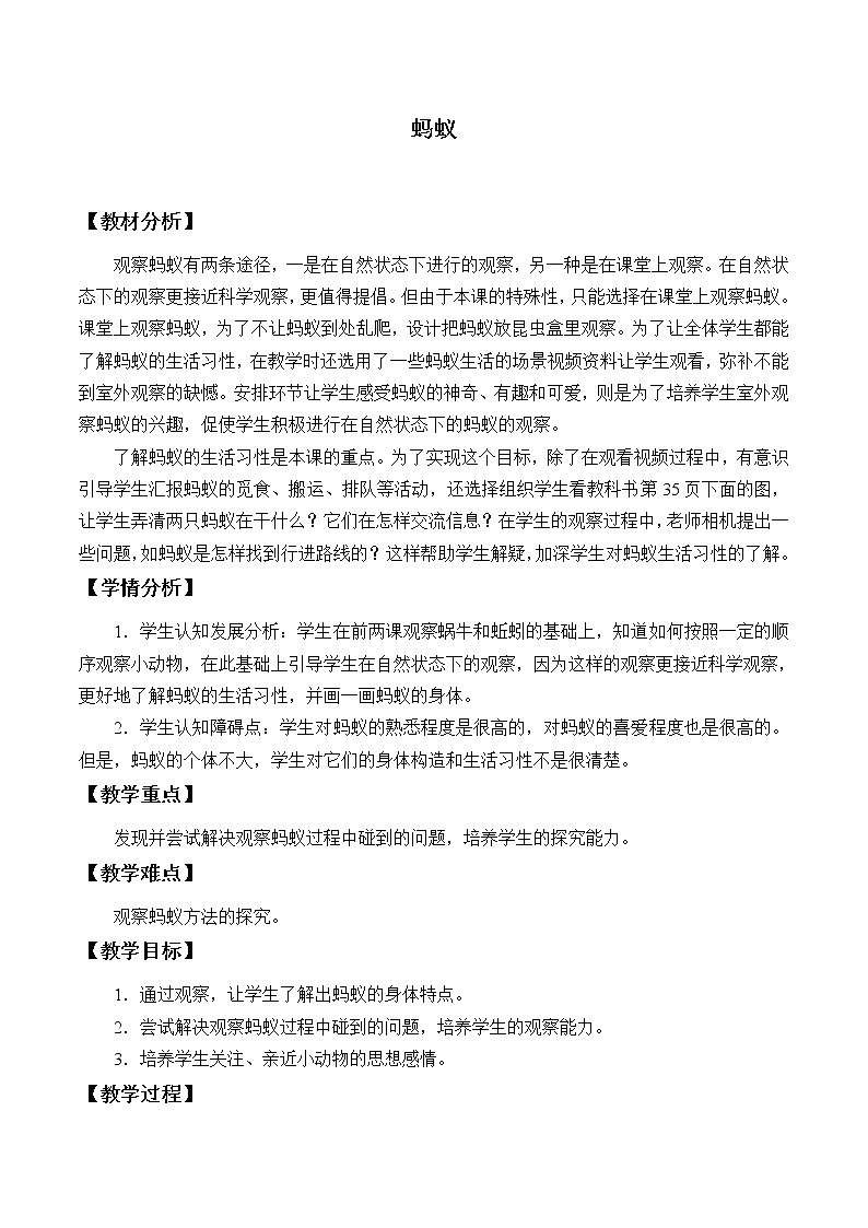 三年级上科学-2.5蚂蚁_1教案-教科版01