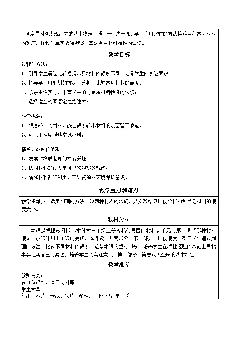 三年级上科学-3.2《哪种材料硬》_教案-教科版02