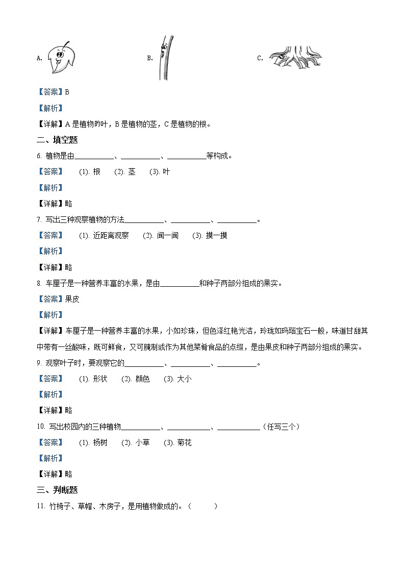 精品解析:教科版科学一年级上册第一单元测试卷(解析版)第2页