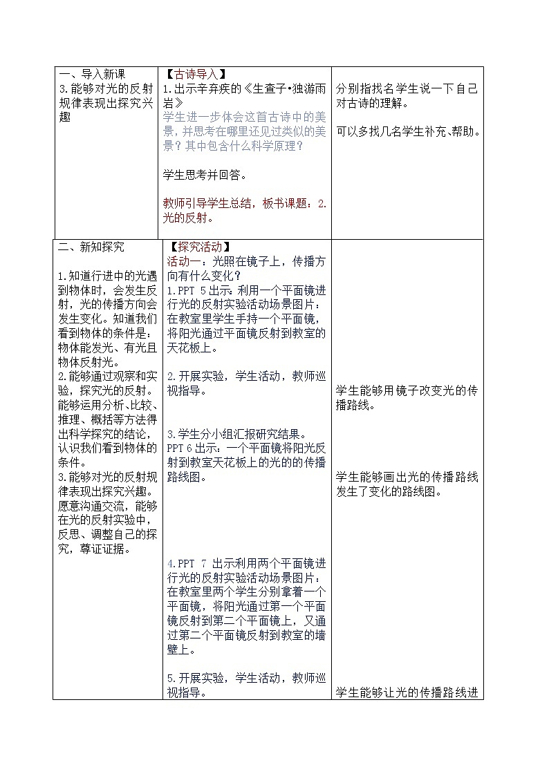 青岛版科学五年级上册2.《光的反射》教案第2页