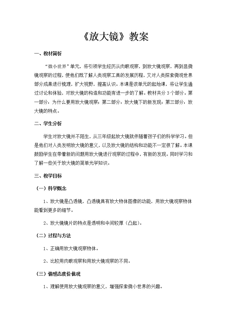 教科版科學(xué)六年級下冊 1.4 怎樣放得更大(2) 教案第1頁