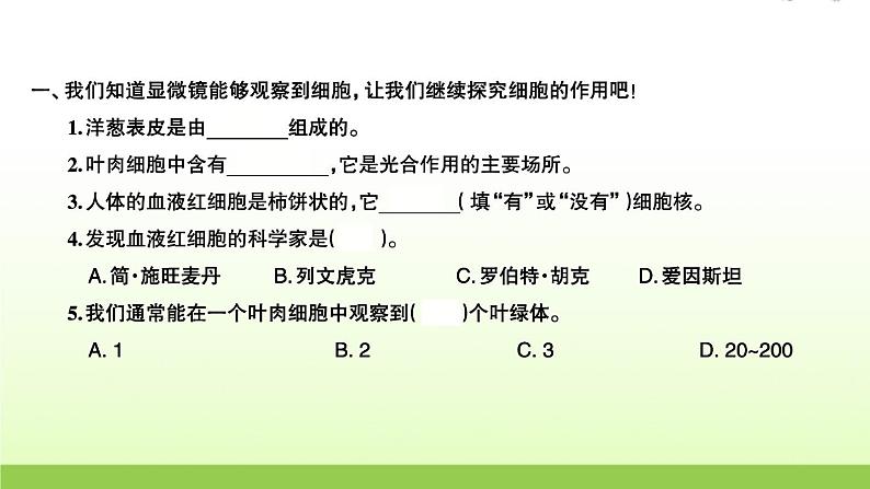 教科版 六年级科学上册第一单元微小世界5观察更多的生物细胞 习题课件02