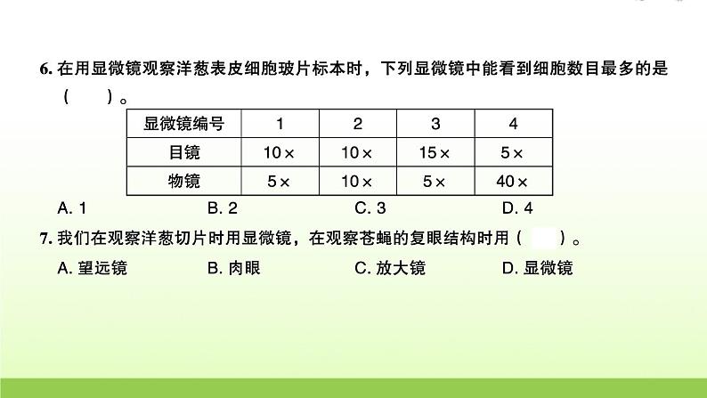 教科版 六年级科学上册第一单元微小世界检测卷 作业课件第4页
