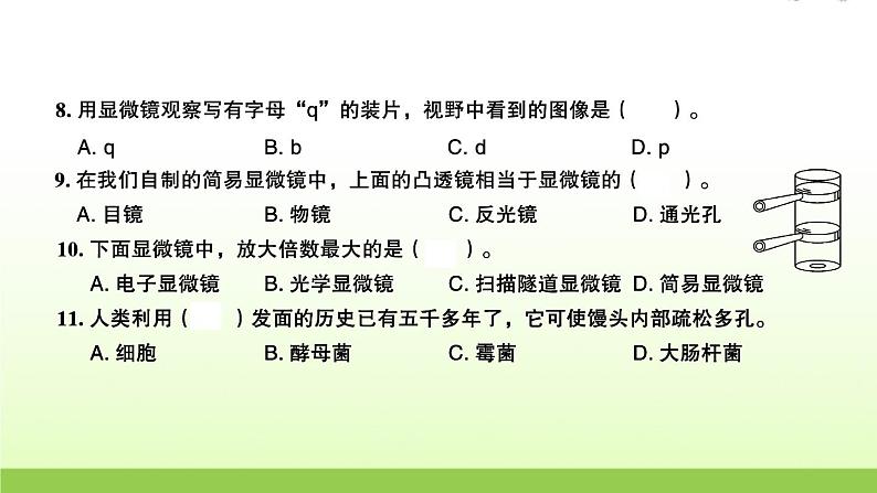 教科版 六年级科学上册第一单元微小世界检测卷 作业课件第5页