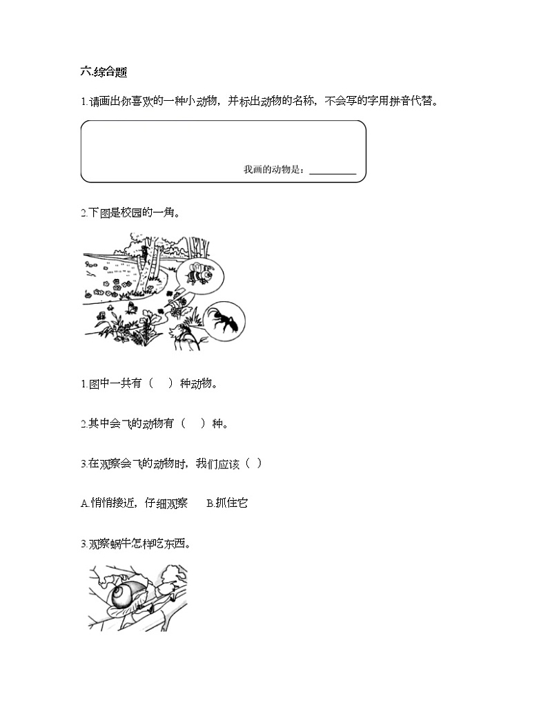 教科版一年级下册科学第二单元 动物 测试卷(含答案) (20)03