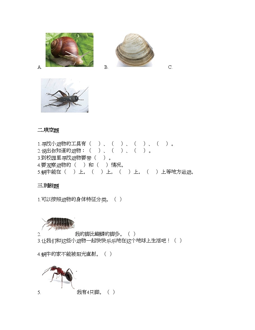 教科版一年級(jí)下冊(cè)科學(xué)第二單元 動(dòng)物 測(cè)試卷（含答案） (11)第2頁(yè)