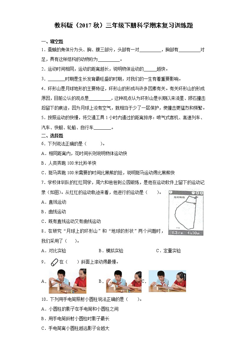 教科版 三年级下册科学期末复习训练题(含答案)第1页