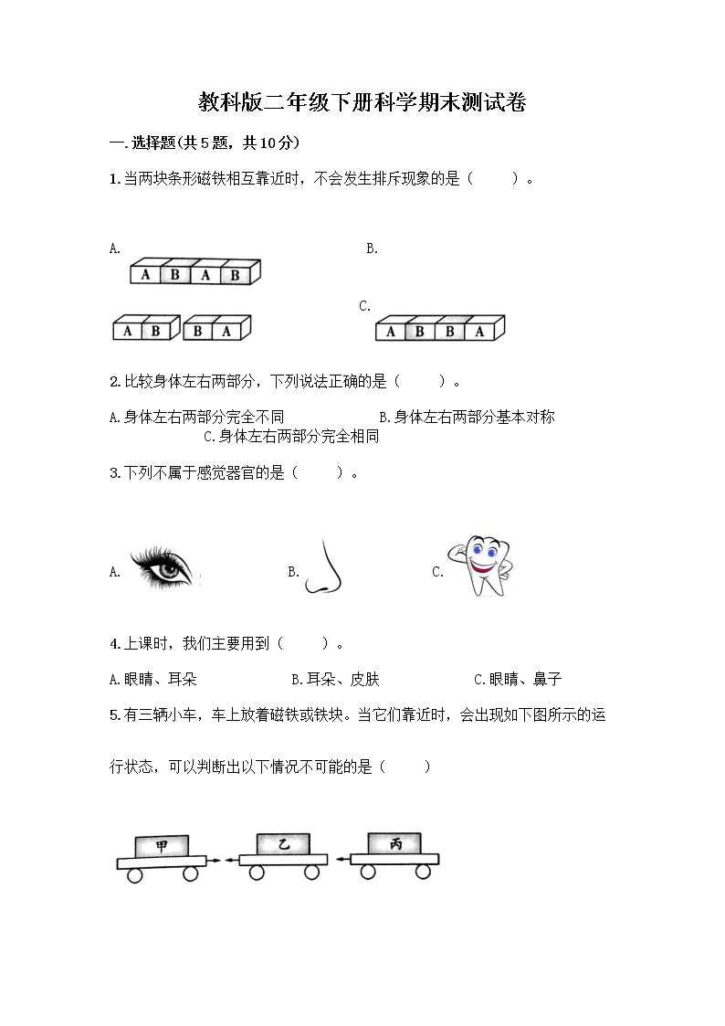 教科版二年级下册科学期末测试卷 (14)