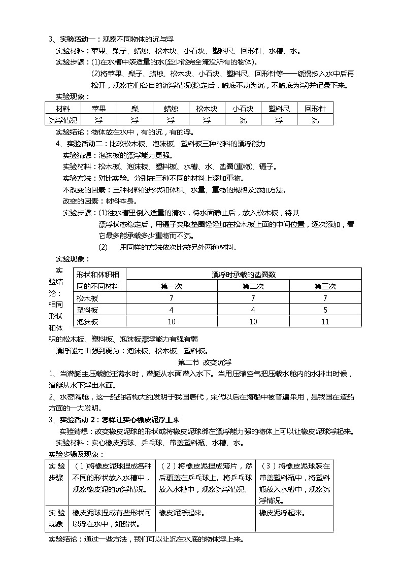 湘科版五上科学知识点总结03