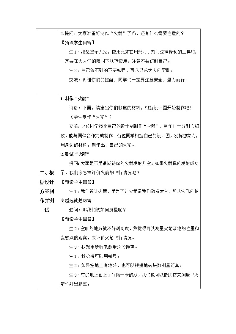 人教鄂教版科学六年级下册 13 制作“火箭”（第二课时）教案02