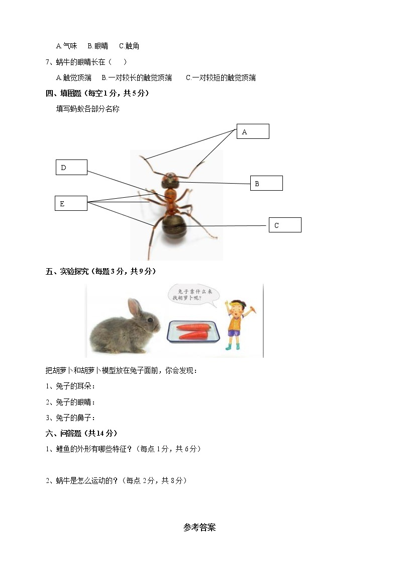 科学粤教粤科版二年级下册 第一单元 身边的动物 测试题（含答案）02