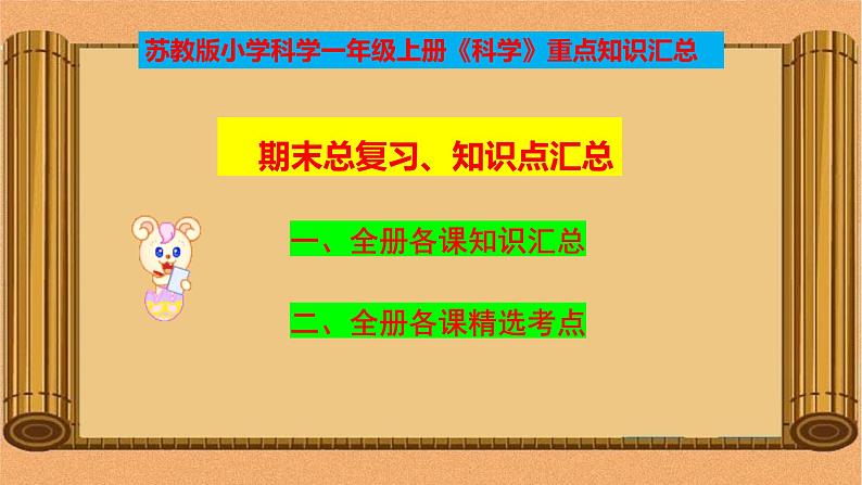 苏教版一年级上册《科学》期中-期末知识点汇总-重点知识梳理-期中-期末总复习【最新版-精品】课件PPT01