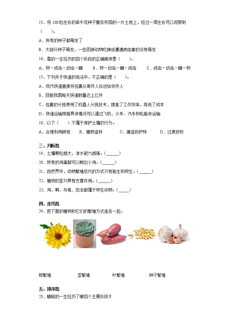 冀人版四年级下册科学期末检测试卷(含答案)第2页