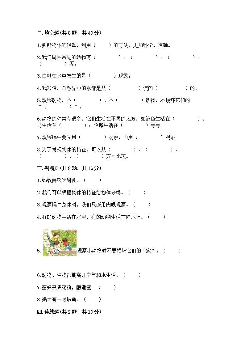 教科版一年级下册科学期末测试卷及答案(网校专用)及答案(全优)02