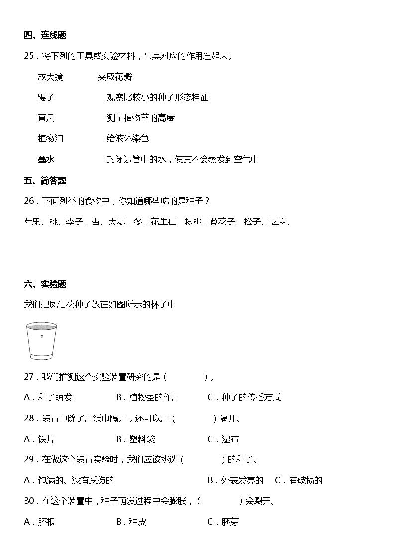 1.6《果实和种子》(同步试题)2021-2022学年科学四年级下册 教科版03