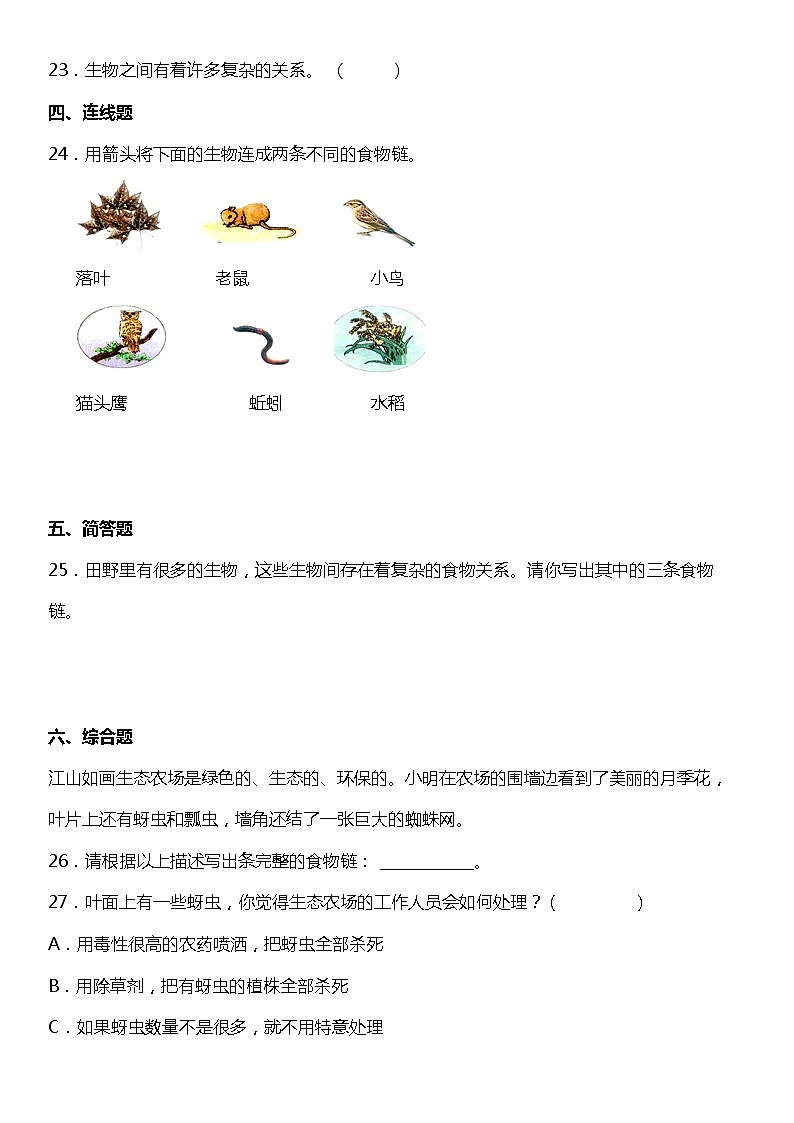1.6《食物链和食物网》(同步试题)2021-2022学年科学五年级下册 教科版03