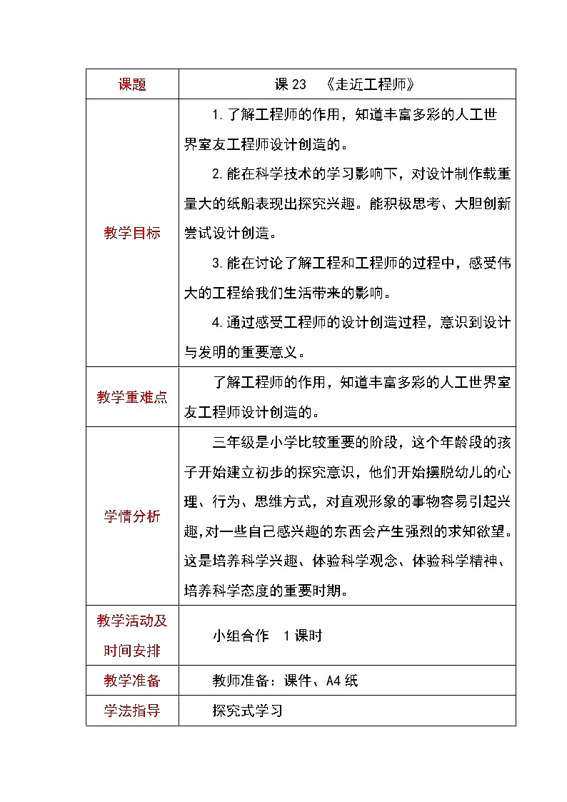 23《走近工程师》教案01