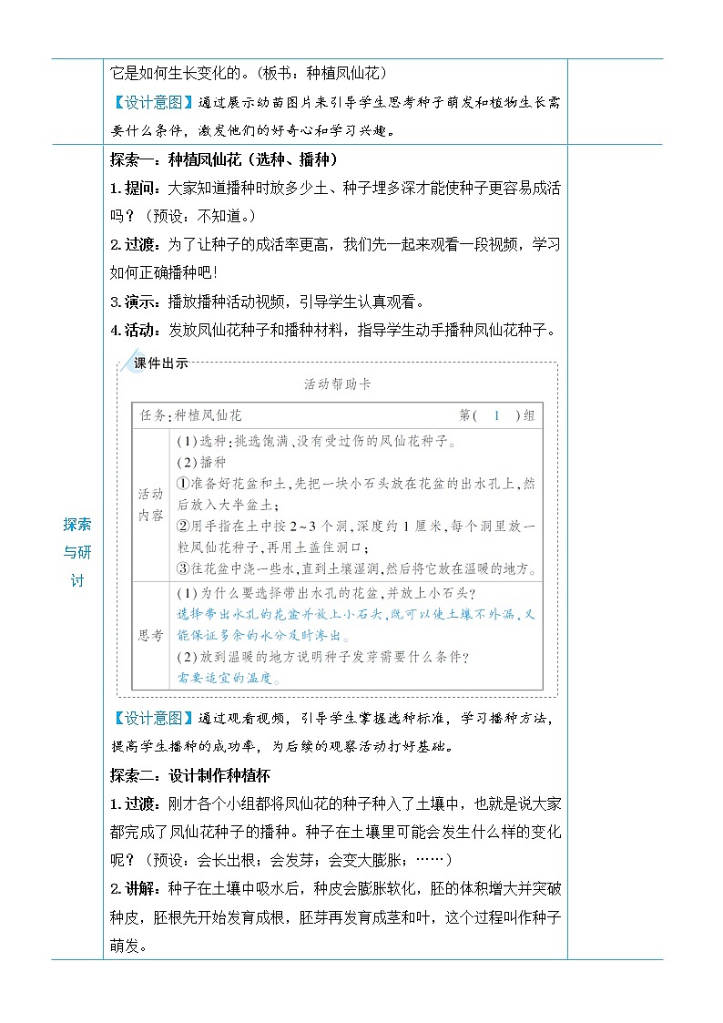 教科版四年级下册科学第一单元植物的生长变化《第2课 种植凤仙花》教案第2页