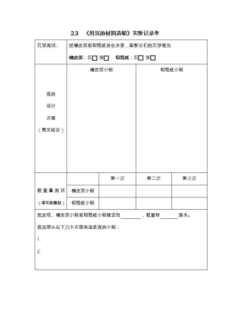 教科版(2017)科学五年级下册2.3 《用沉的材料造船》课件+教案+视频01
