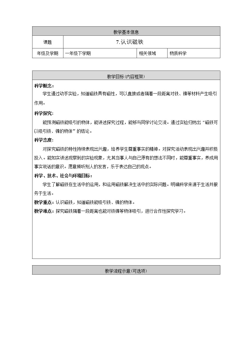 鄂教人教版科学一年级下册 7 认识磁铁 教案01