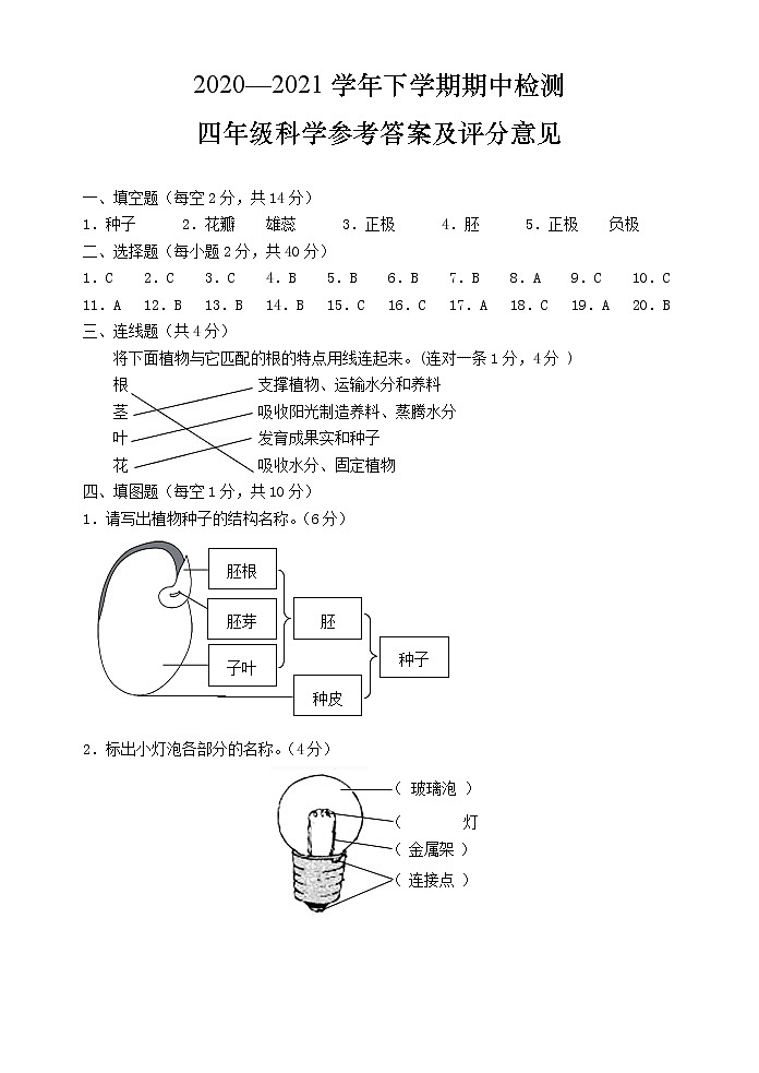 四年级科学答案第1页