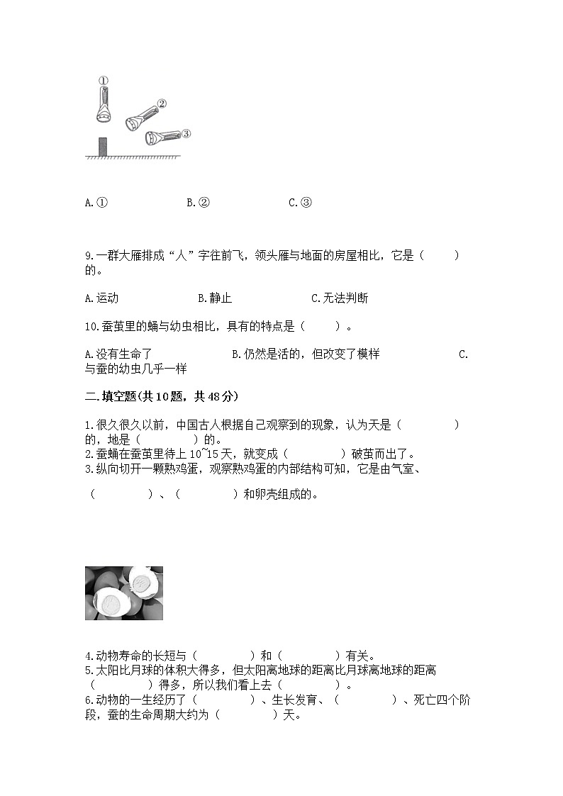 教科版三年级下册科学期末测试卷(精品)第2页