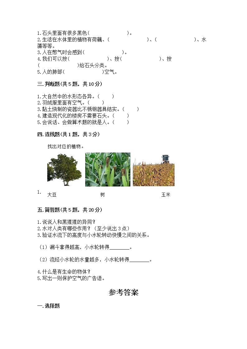 苏教版一年级下册科学期末测试卷精品【夺冠】第2页