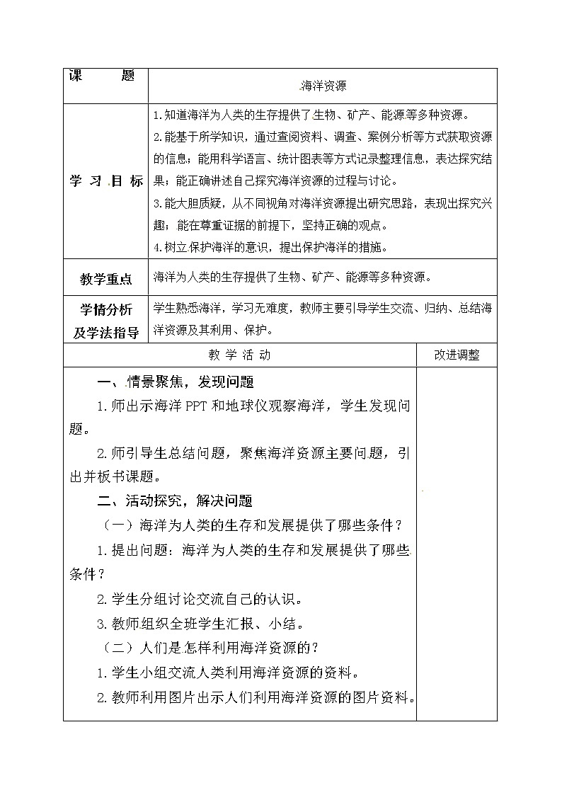 23 海洋资源 教案01