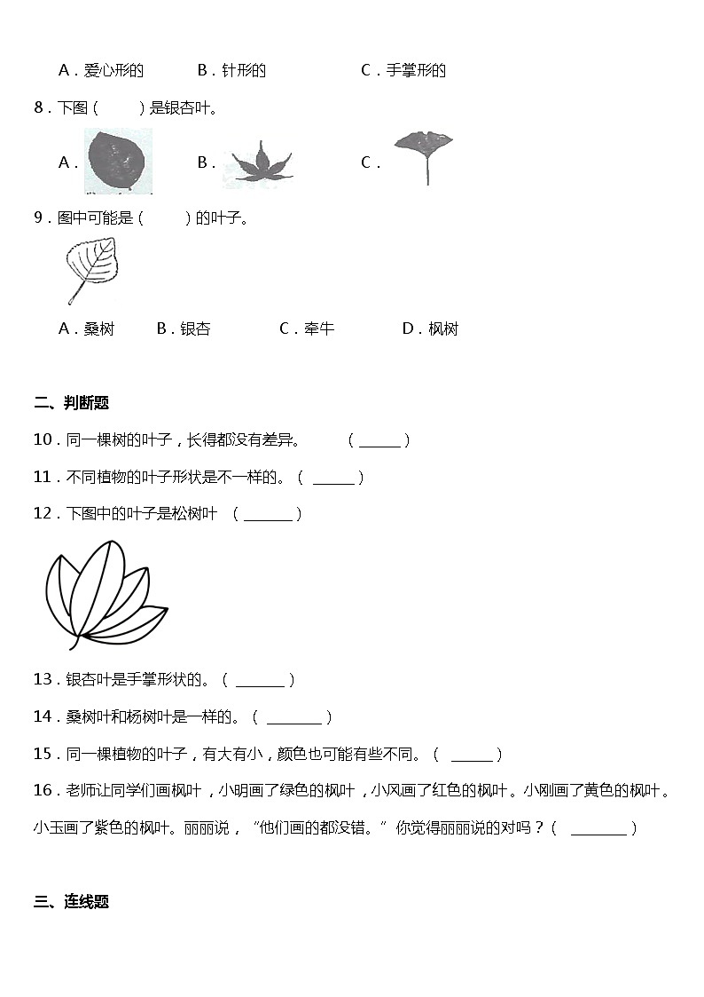 1.4《这是谁的叶》同步练习题(含答案)02