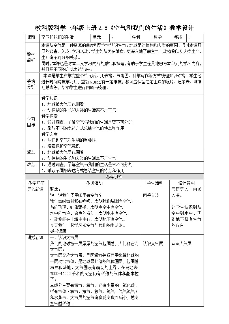 2.8《空气和我们的生活》课件+教案+练习01