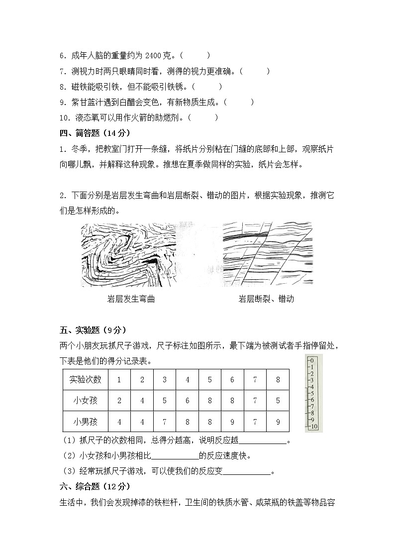 【期中模拟卷】冀人版科学五年级上册 期中检测卷(A)(含答案).第3页