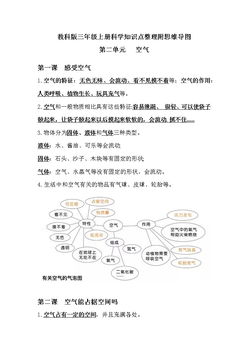 【知识点】教科版科学三年级上册 第二单元《空气》知识点整理.第1页
