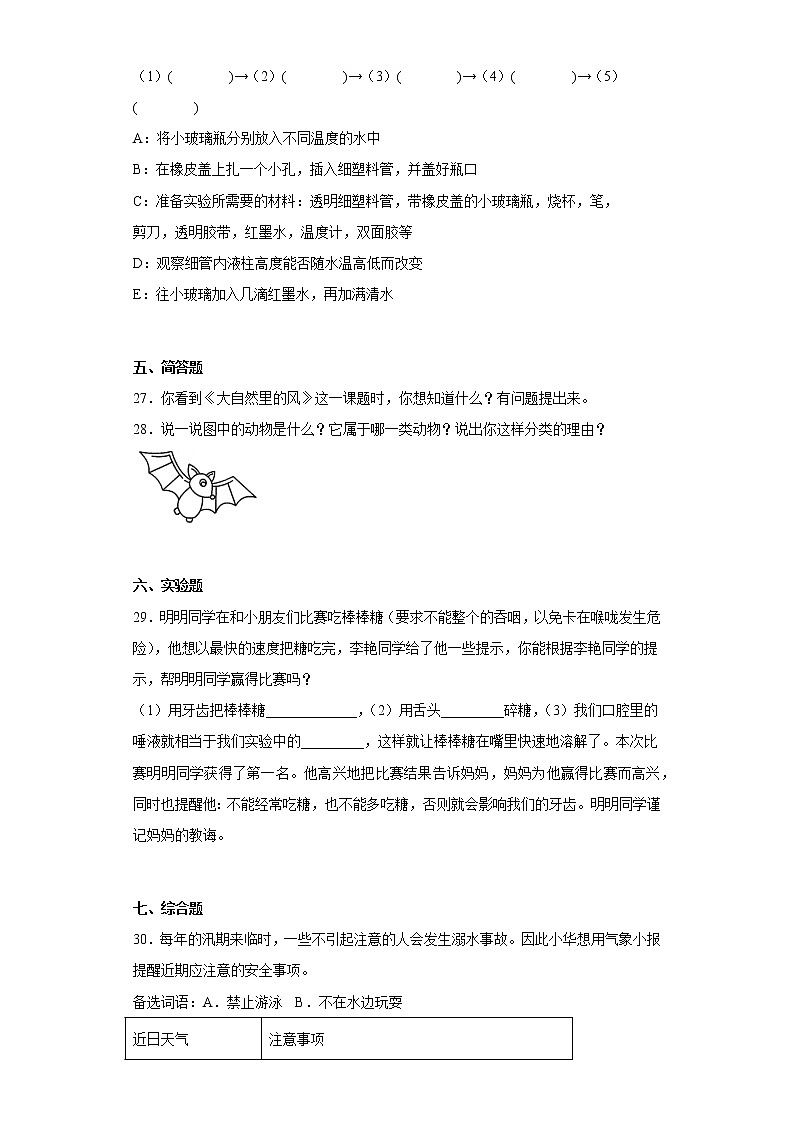 大象版三年级科学上册期末过关测试题(一)含答案03