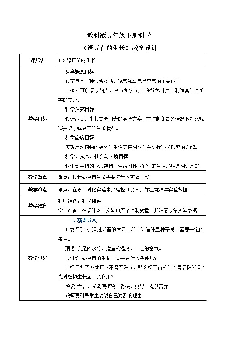 1.3《绿豆苗的生长》课件PPT+教案01