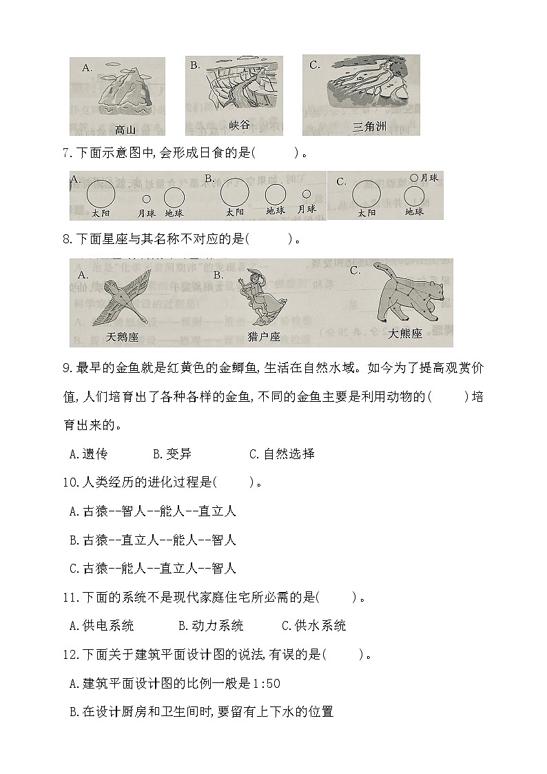新大象版科学六年级上册期末测试卷(一)(含答案)第2页