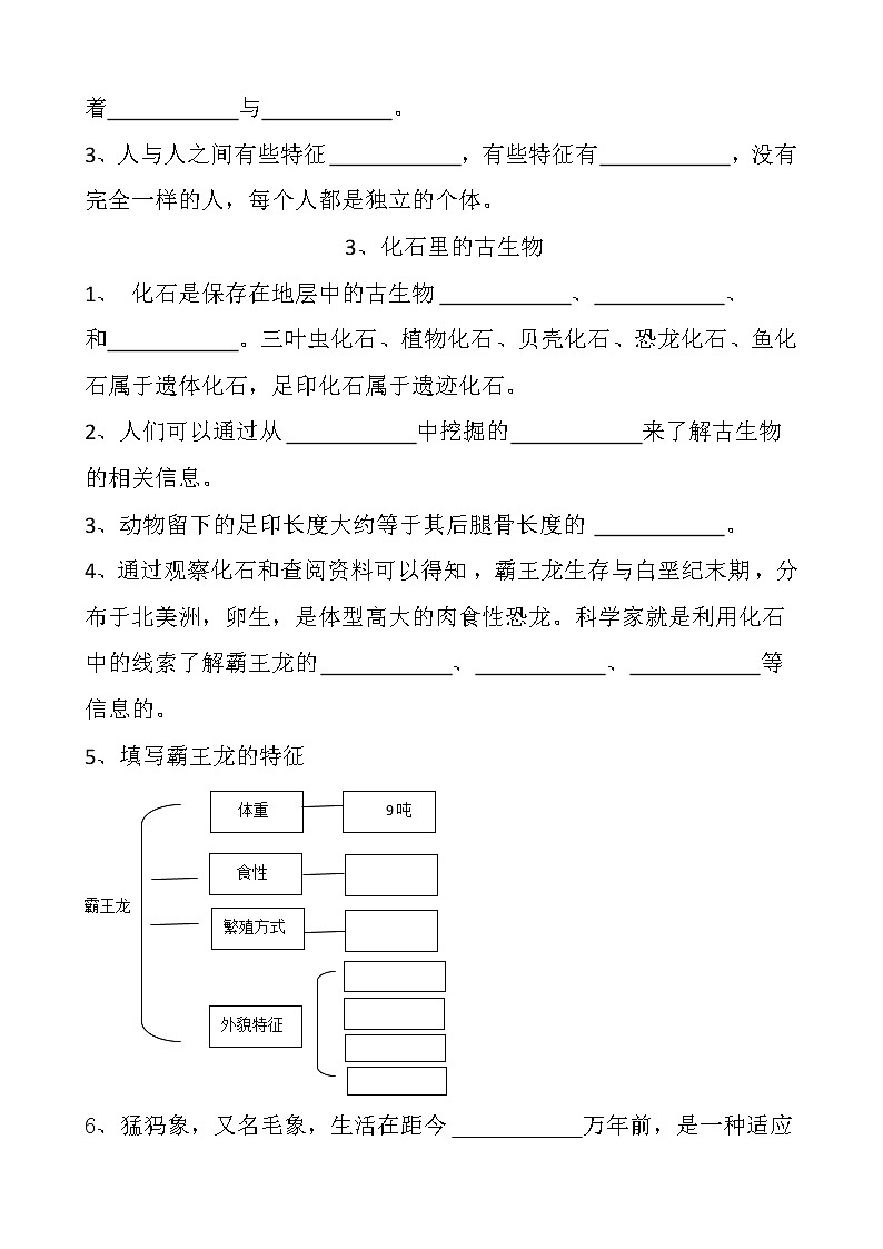 冀人版六年级科学上册练习题(空白)第2页